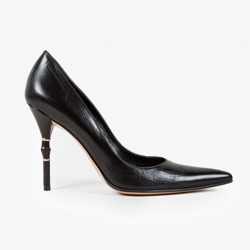 Gucci Black Bamboo Accent Leather Pumps